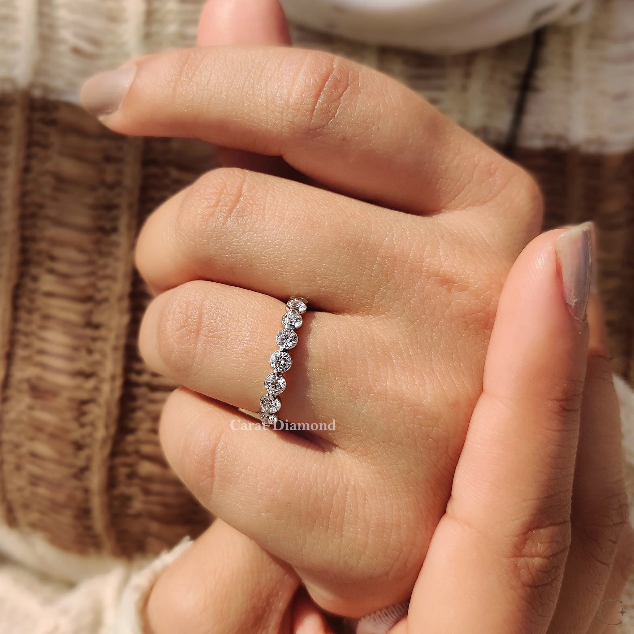 White Gold Wedding Band For Women in Round Diamond - Image 5