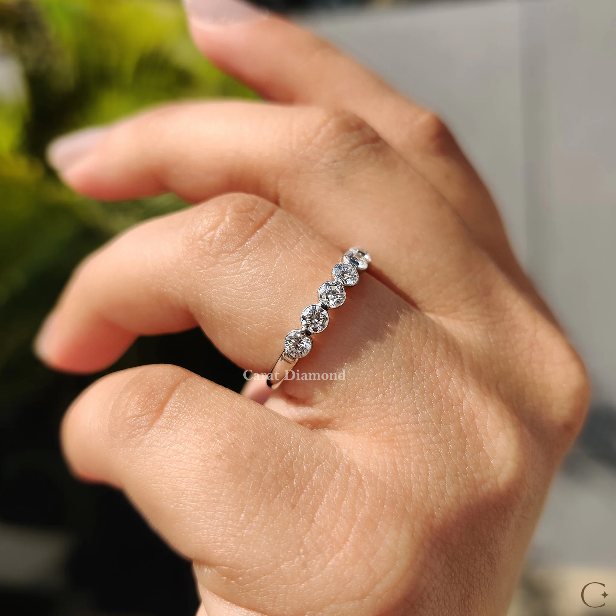 White Gold Wedding Band For Women in Round Diamond - Image 6