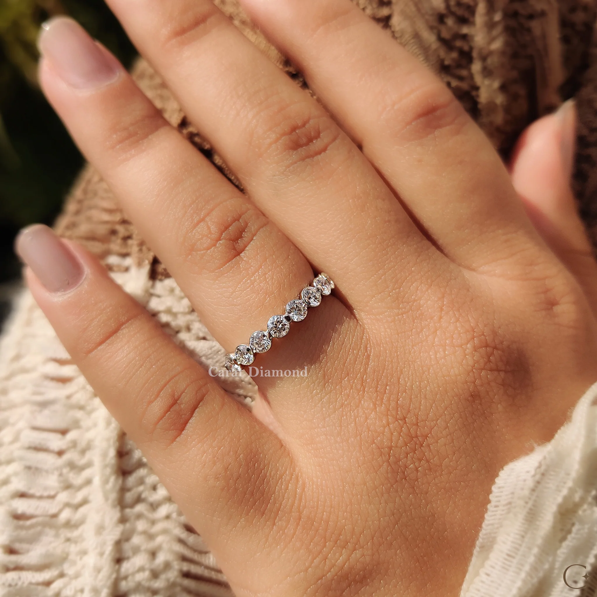 White Gold Wedding Band For Women in Round Diamond - Image 7