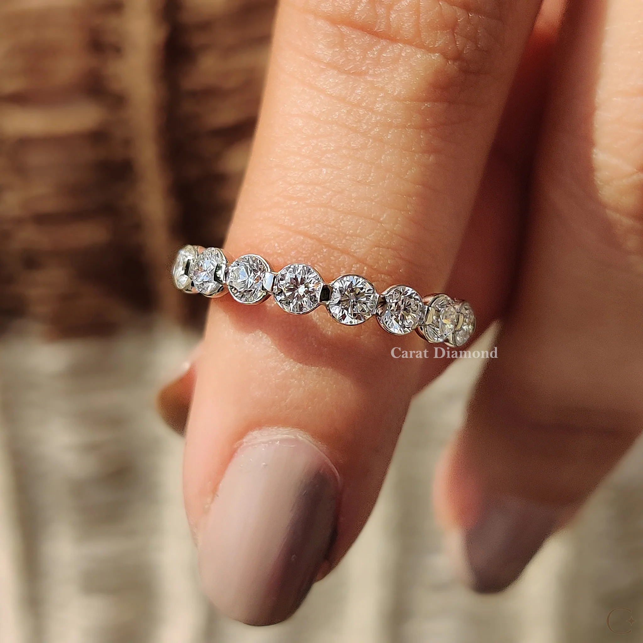 White Gold Wedding Band For Women in Round Diamond - Image 8