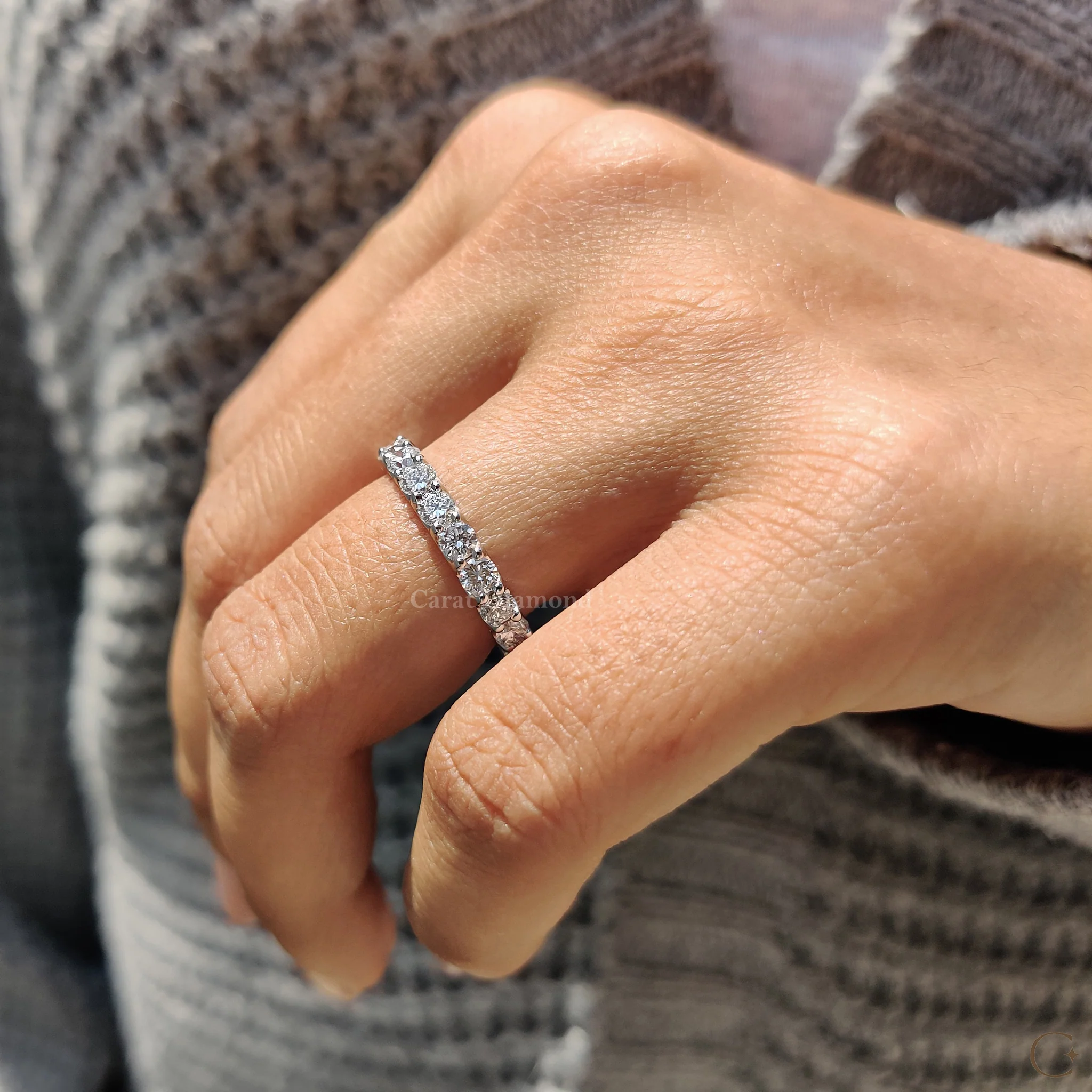 Lab Grown Round Diamond White Gold Wedding Band - Image 5