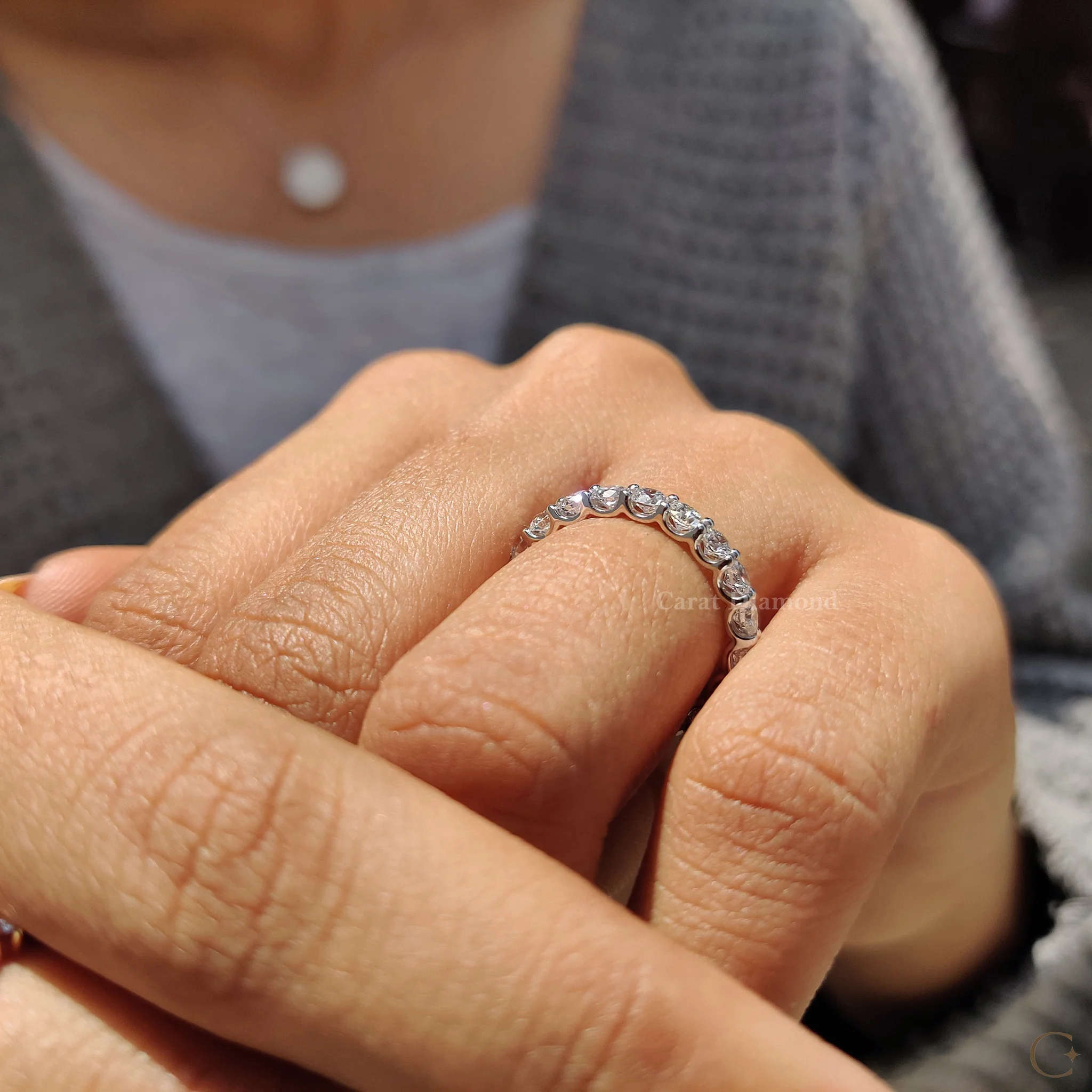 Lab Grown Round Diamond White Gold Wedding Band - Image 8