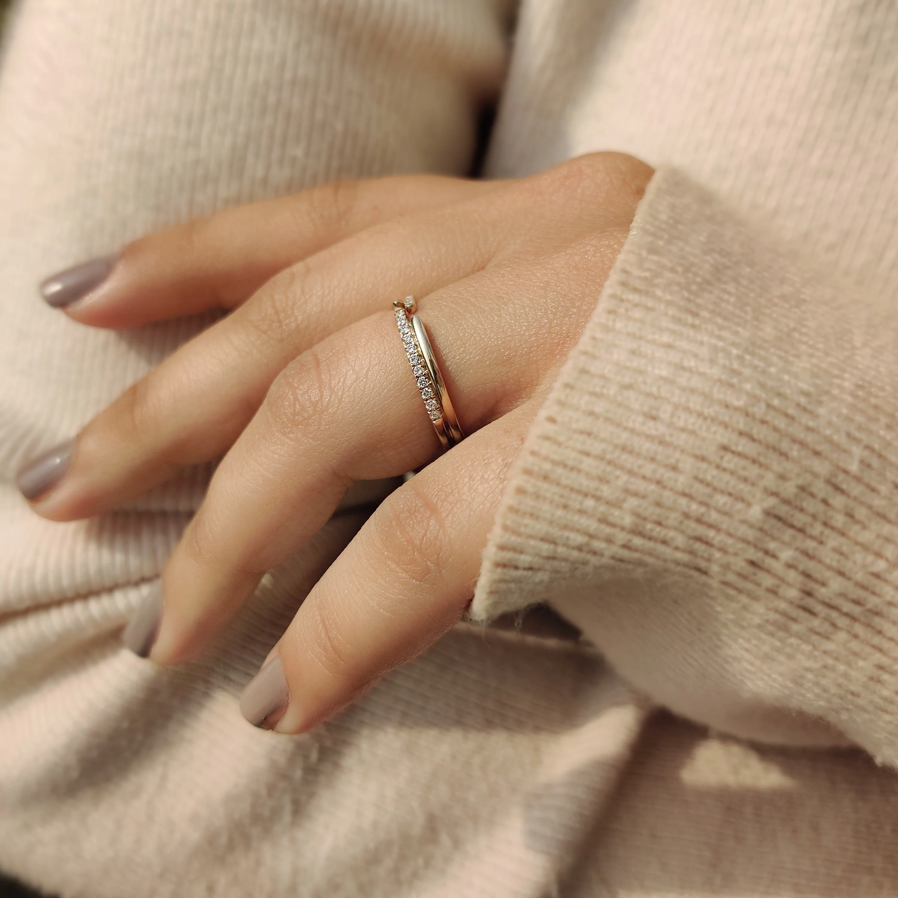 Lab Grown Round Cut Double Row Diamond Band - Image 3