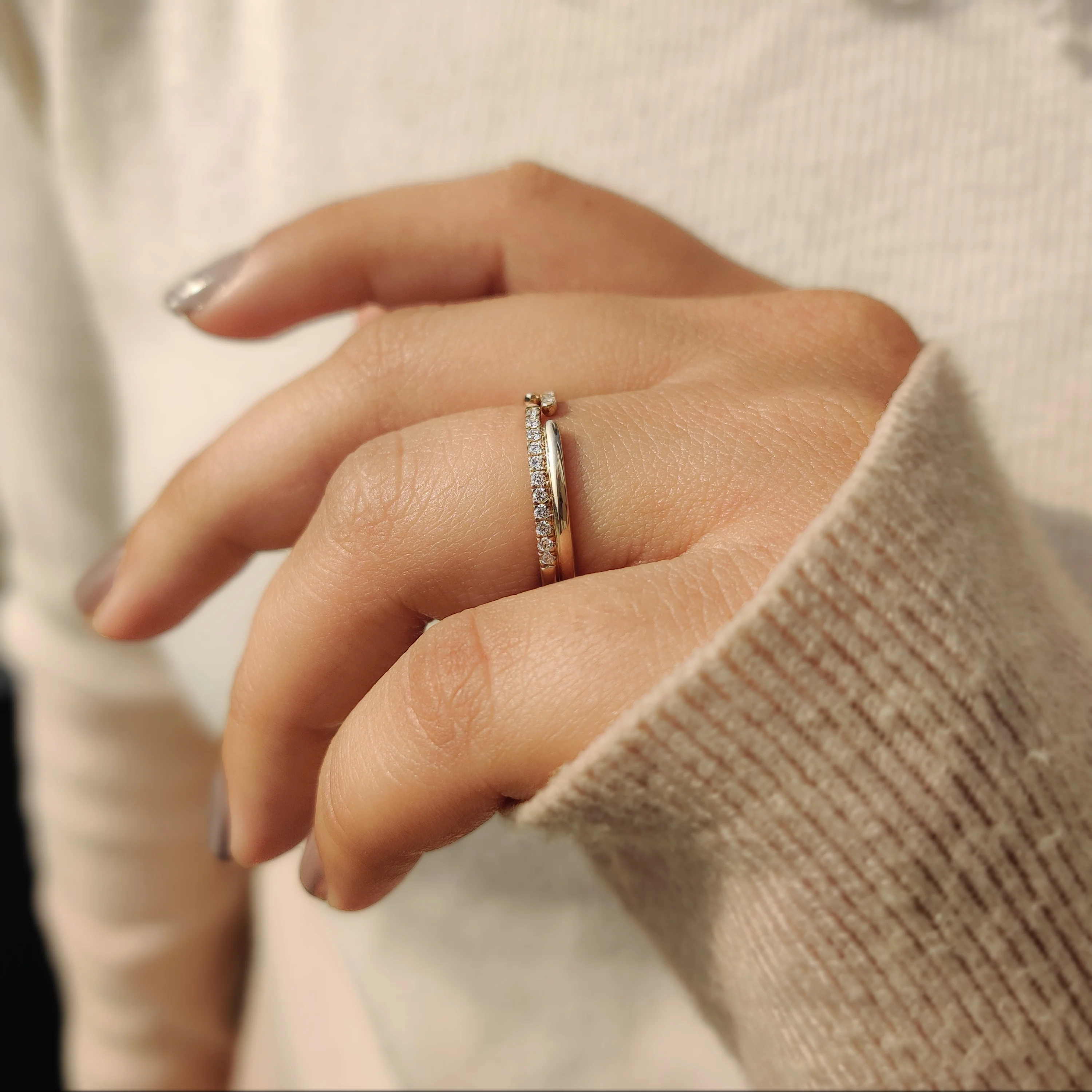 Lab Grown Round Cut Double Row Diamond Band - Image 8