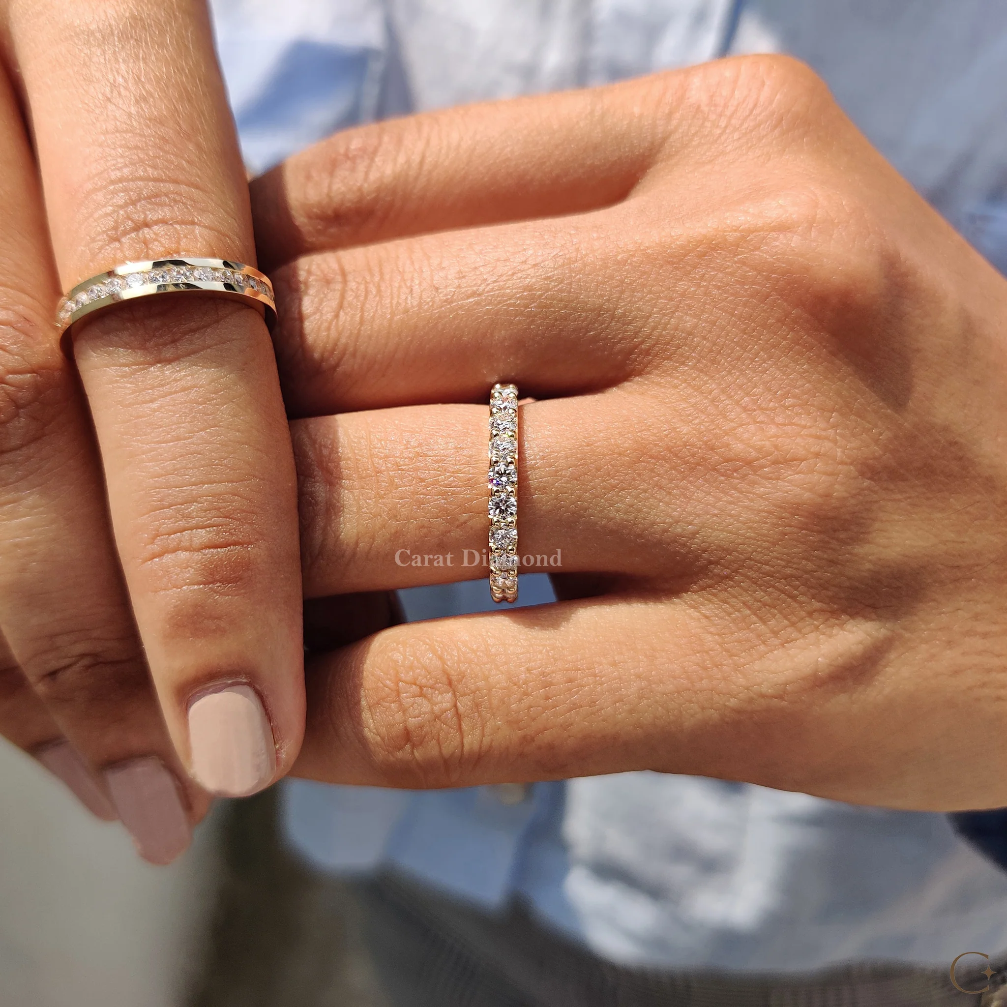 Round Cut Eternity Yellow Gold Wedding Band - Image 3