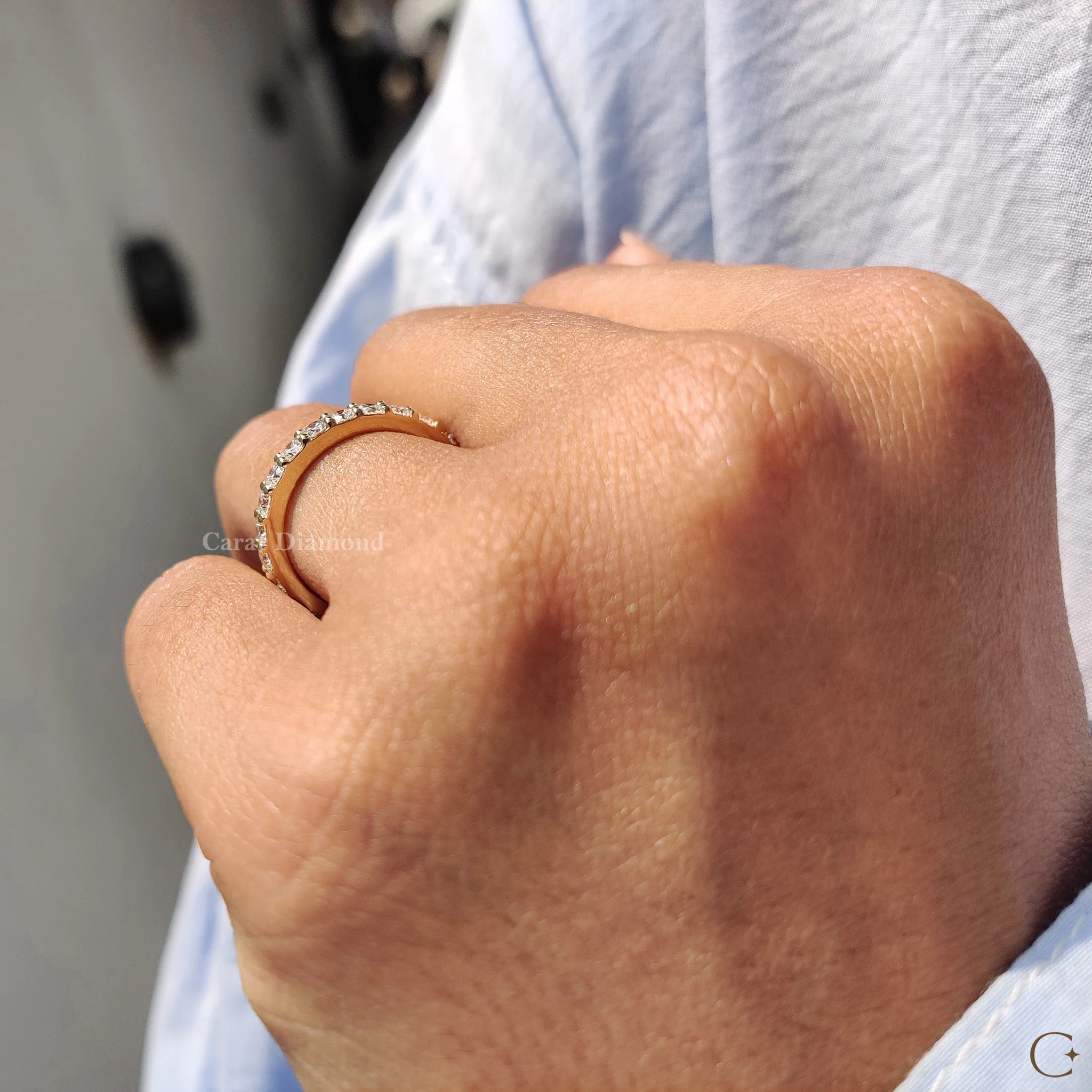 Round Cut Eternity Yellow Gold Wedding Band - Image 4