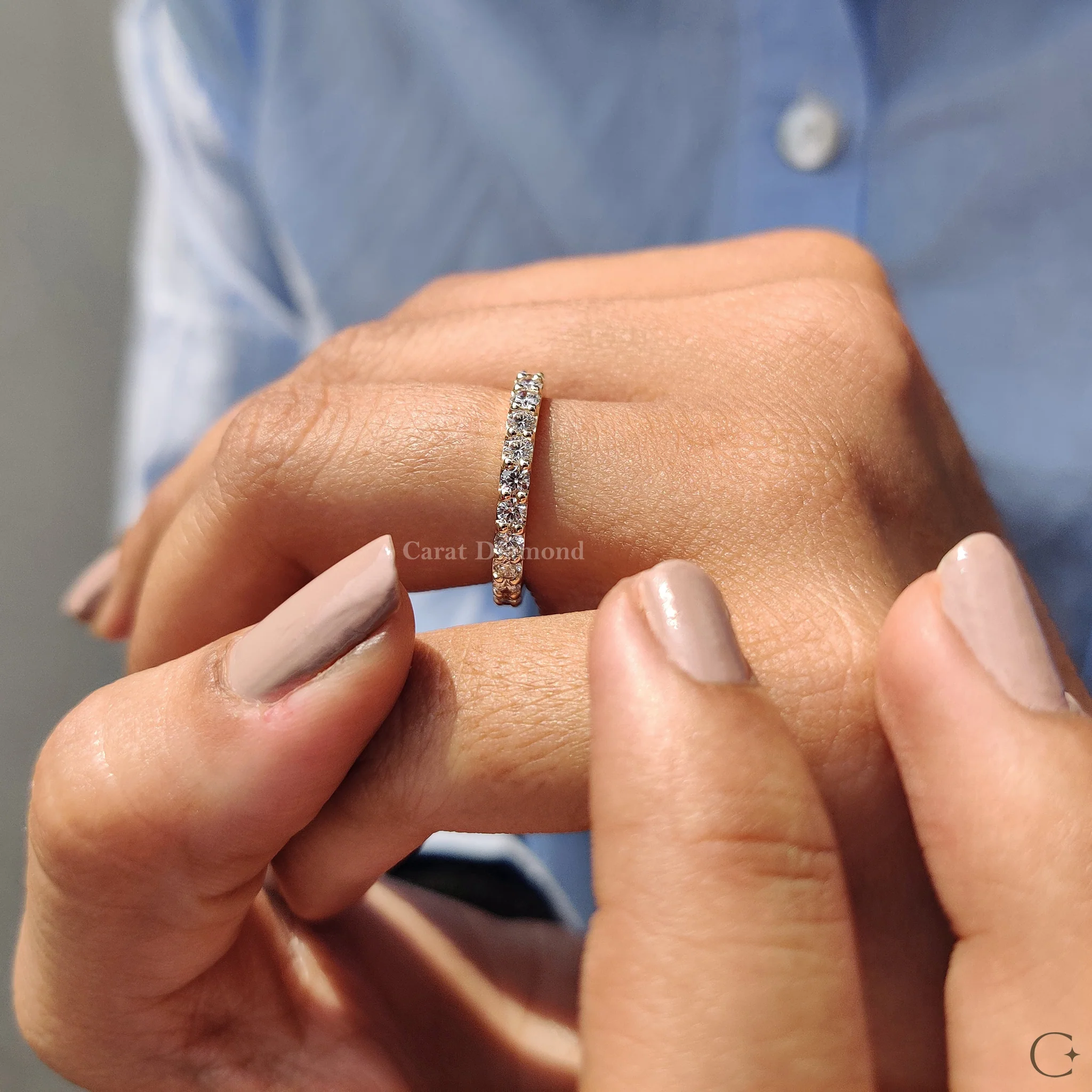 Round Cut Eternity Yellow Gold Wedding Band - Image 5