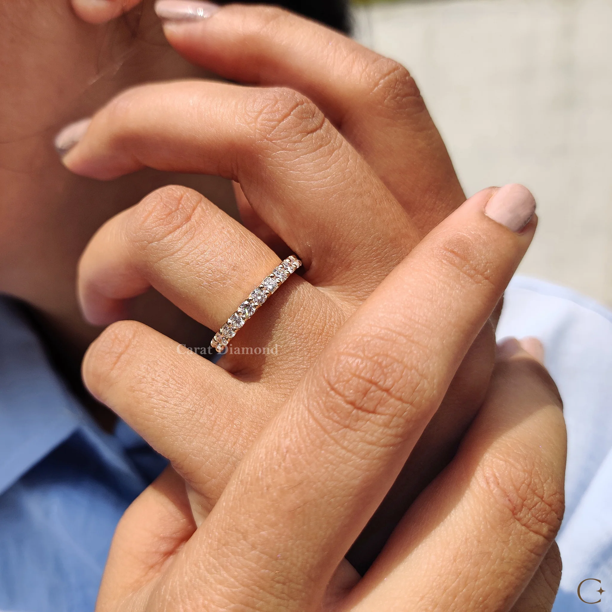 Round Cut Eternity Yellow Gold Wedding Band - Image 6