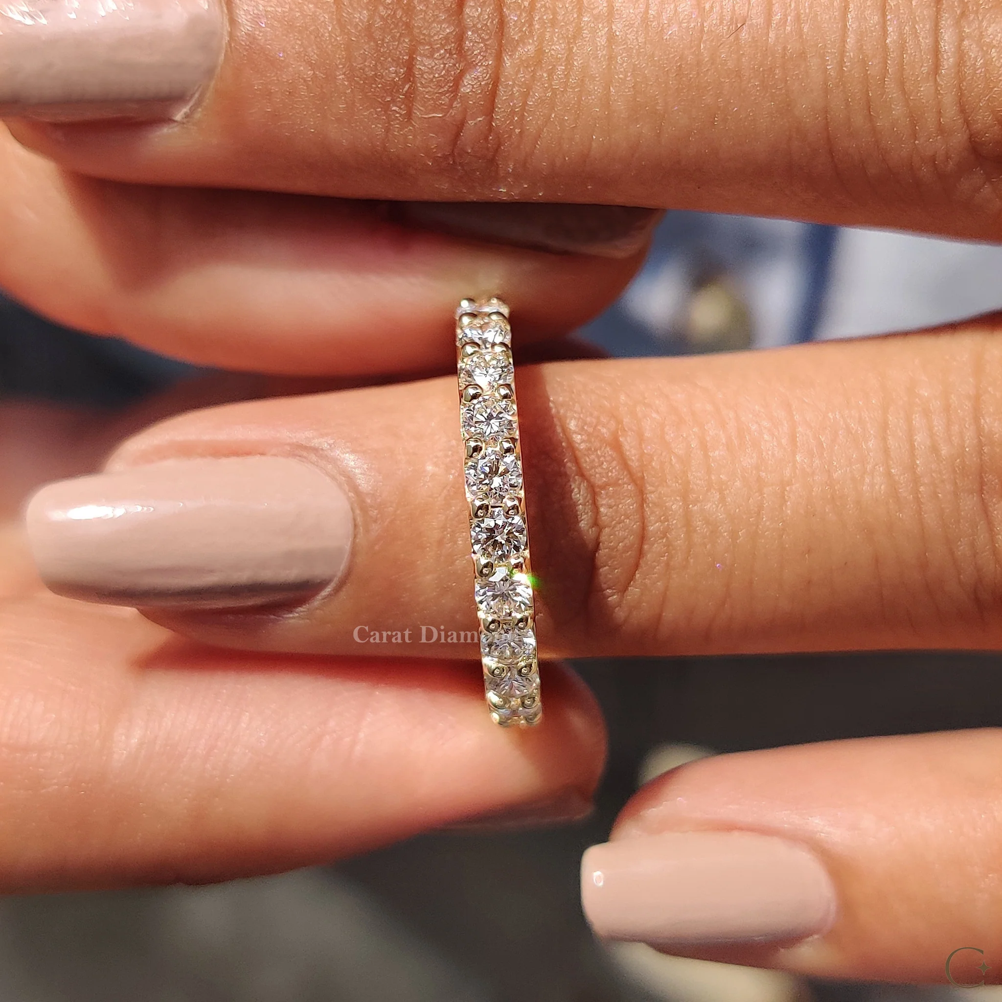 Round Cut Eternity Yellow Gold Wedding Band - Image 7