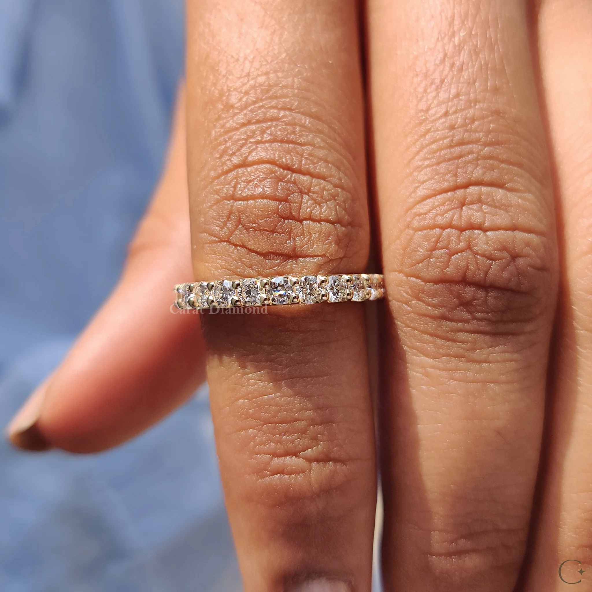 Round Cut Eternity Yellow Gold Wedding Band - Image 8