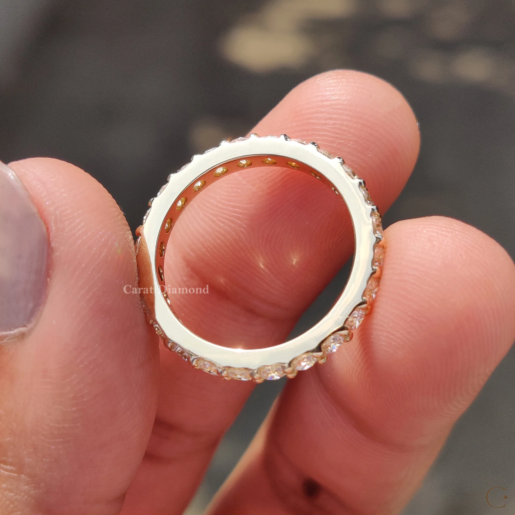 Round Cut Eternity Yellow Gold Wedding Band - Image 9