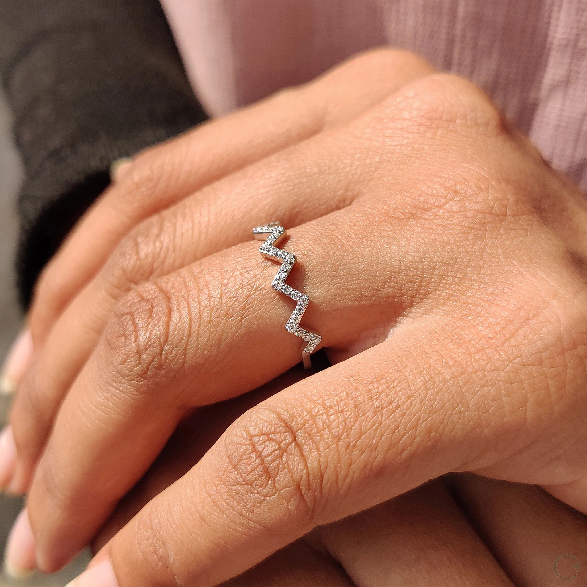 Zig Zag Band Featuring Round Cut Diamond - Image 3