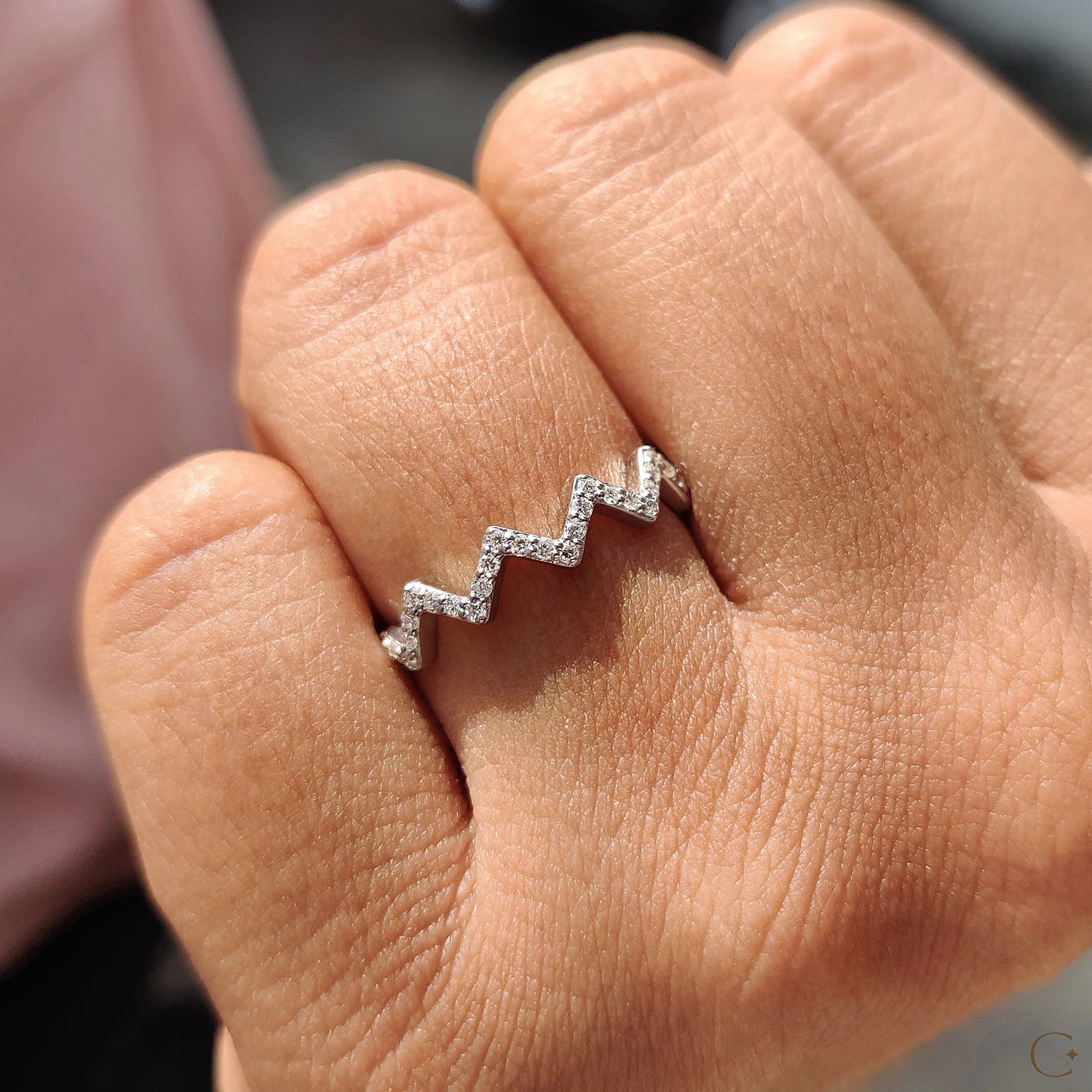 Zig Zag Band Featuring Round Cut Diamond - Image 5