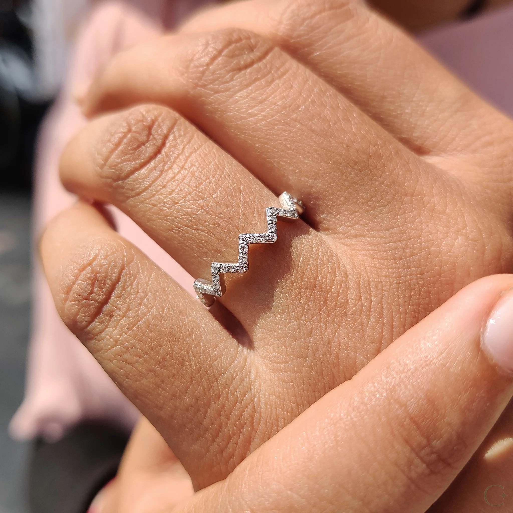 Zig Zag Band Featuring Round Cut Diamond - Image 6